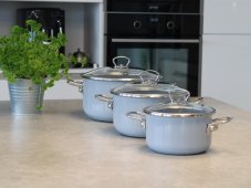 Smaltovaný rendlík se skleněnou poklicí ø 16 cm - 1.25 l - PREMIUM šedý | BELIS