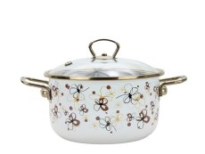 Smaltovaný hrniec so sklenenou pokrievkou ø 16 cm – 1,5 l – PREMIUM krémový | BELIS
