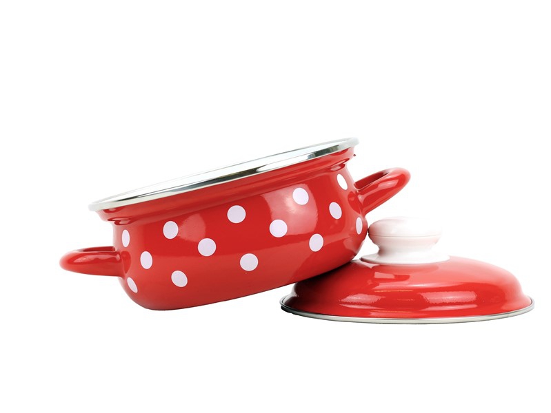 Smaltovaný rendlík s poklicí ø 24 cm - 4.5 l - PUNTÍK červený | BELIS