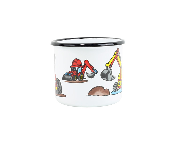 Smaltovaný hrnek ø 8 cm - 0.35 l bílý "bagr" - 2 jakost