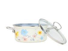 Smaltovaný rendlík se skleněnou poklicí ø 16 cm - 1.4 l - MEADOW | BELIS - 2 jakost