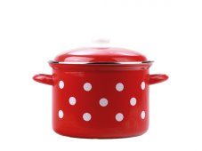 Smaltovaný vysoký hrnec s poklicí ø 24 cm - 8 l - PUNTÍK červený | BELIS