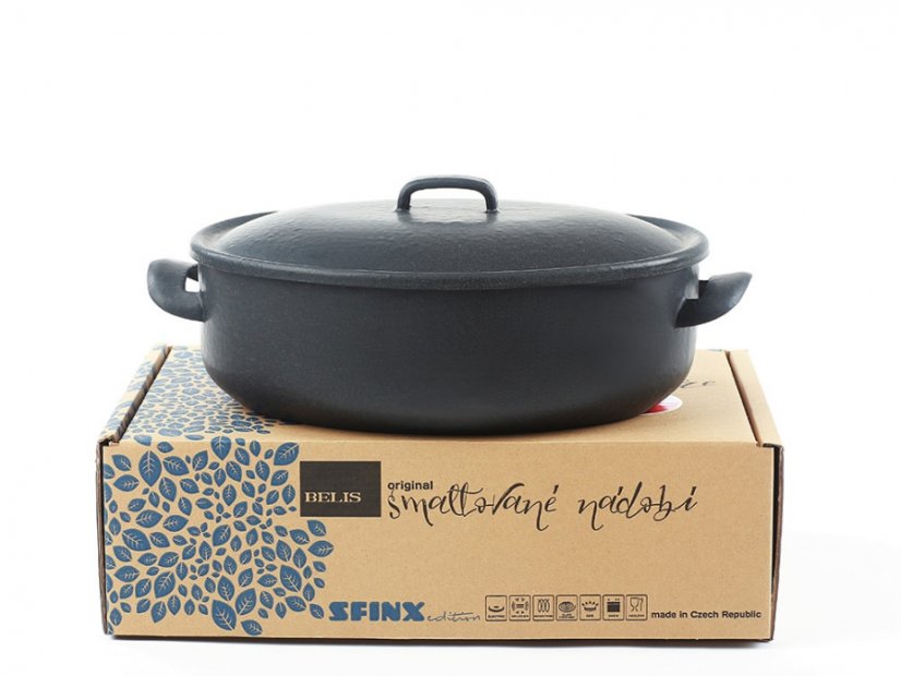 Smaltovaný oválný pekáč s poklicí 32x24x11 cm - 6.5 l - BSE | BELIS - 2 jakost