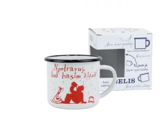 Smaltovaný hrnek ø 8 cm - 0.35 l bílý "hasiči/žízeň" v krabičce - ČESKÝ PLECHÁČEK | BELIS