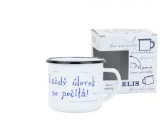 Smaltovaný hrnek ø 8 cm - 0.35 l bílý "kostra" v krabičce - ČESKÝ PLECHÁČEK | BELIS