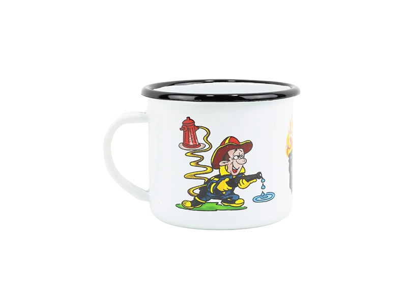 Smaltovaný hrnek ø 8 cm - 0.35 l bílý "hasiči" - 2 jakost