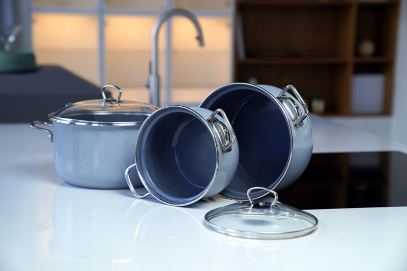 Smaltovaný hrnec se skleněnou poklicí ø 24 cm - 5.5 l - PREMIUM šedý | BELIS