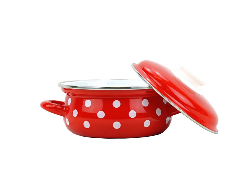 Smaltovaný rendlík s poklicí ø 24 cm - 4.5 l - PUNTÍK červený | BELIS