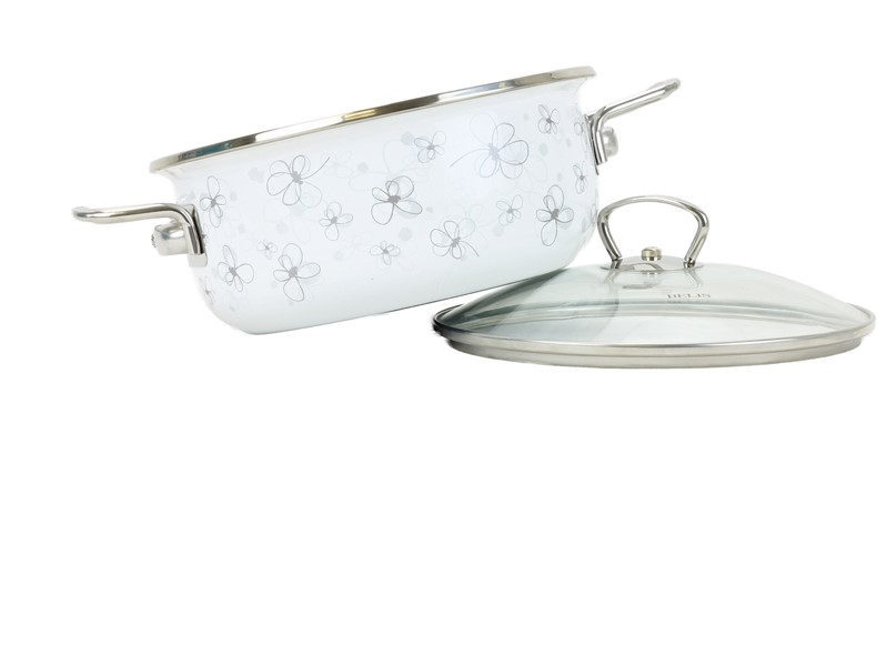 Smaltovaný rendlík se skleněnou poklicí ø 20 cm - 2.3 l - PREMIUM bílý | BELIS