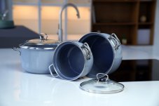 Smaltovaný rendlík se skleněnou poklicí ø 24 cm - 4 l - PREMIUM šedý | BELIS