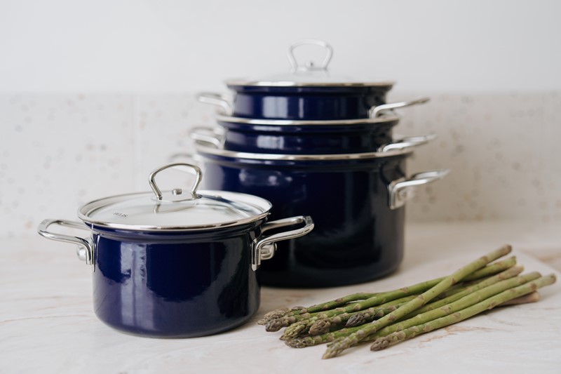 Smaltovaný hrnec se skleněnou poklicí ø 16 cm - 2 l - ECO-CERAMIC modrý | BELIS