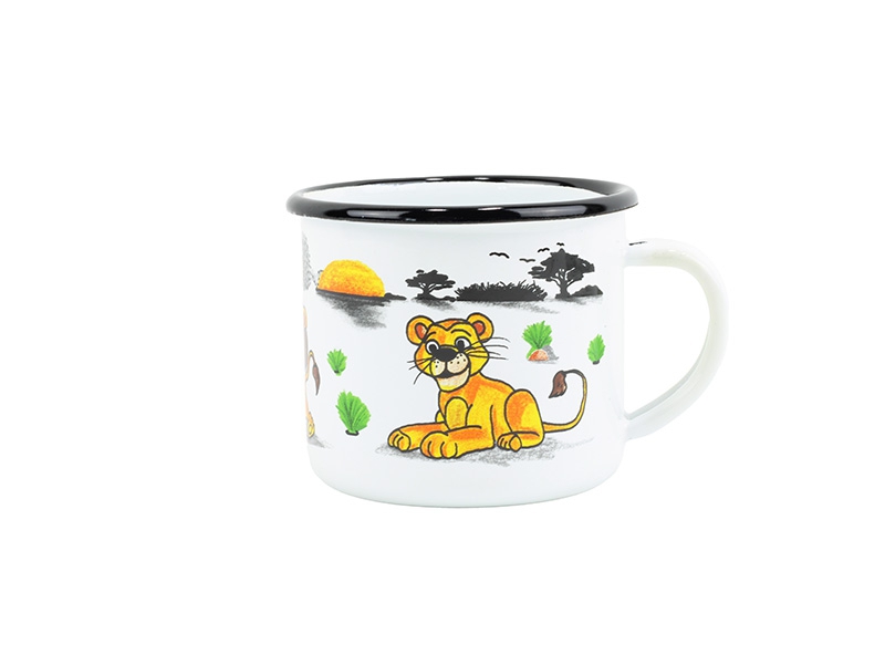 Smaltovaný hrnek ø 8 cm - 0.35 l bílý "lev" - 2 jakost