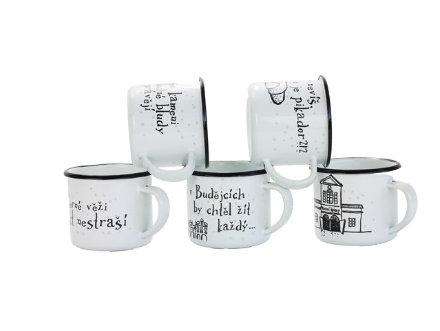 Smaltovaný hrnek ø 8 cm - 0.35 l bílý "masné krámy" v krabičce - ČESKÝ PLECHÁČEK | BELIS