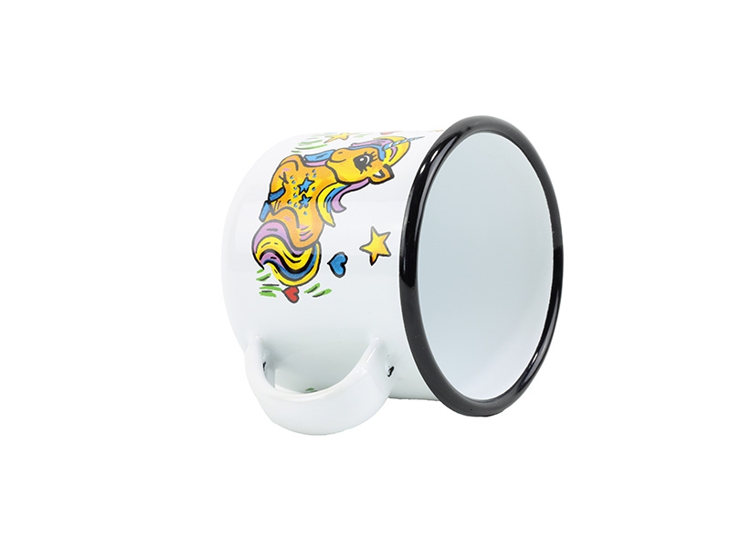 Smaltovaný hrnek ø 8 cm - 0.35 l bílý "jednorožec" - 2 jakost