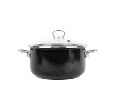 Smaltovaný hrniec so sklenenou pokrievkou ø 16 cm – 1,5 l – PREMIUM čierny | BELIS