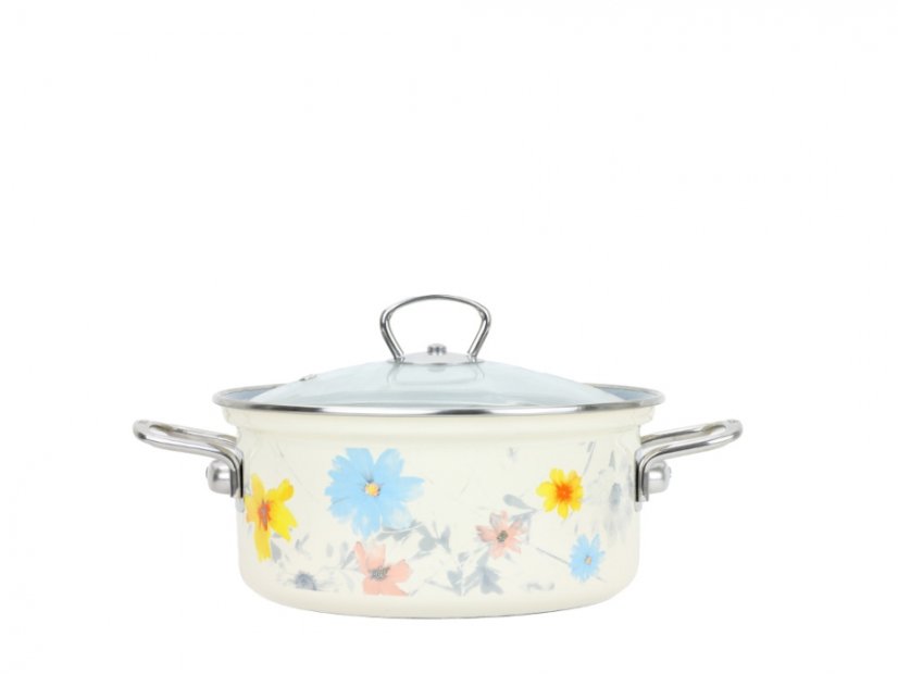 Smaltovaný rendlík se skleněnou poklicí ø 20 cm - 2.6 l - MEADOW | BELIS