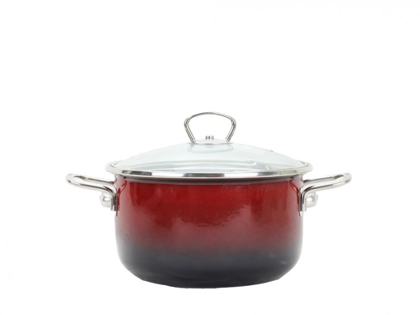 Smaltovaný hrnec se skleněnou poklicí ø 16 cm - 1.5 l - PREMIUM OMBRÉ červený | BELIS