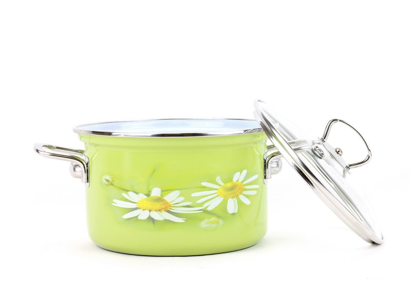 Smaltovaný hrnec s poklicí ø 16 cm - 2 l - DAISY | BELIS