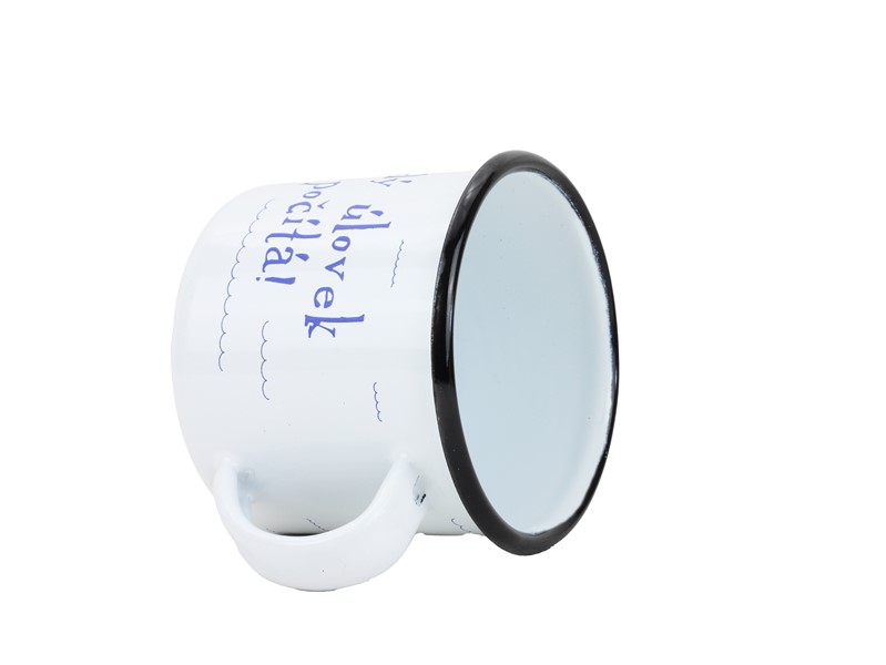 Smaltovaný hrnek ø 8 cm - 0.35 l bílý "kostra" v krabičce - ČESKÝ PLECHÁČEK | BELIS