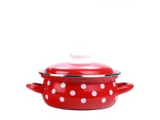 Smaltovaný rendlík s poklicí ø 16 cm - 1.4 l - PUNTÍK červený | BELIS - 2 jakost