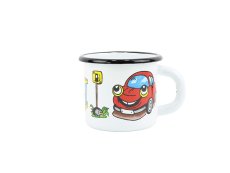 Smaltovaný hrnček ø 7 cm – 0,25 l biely „auto“