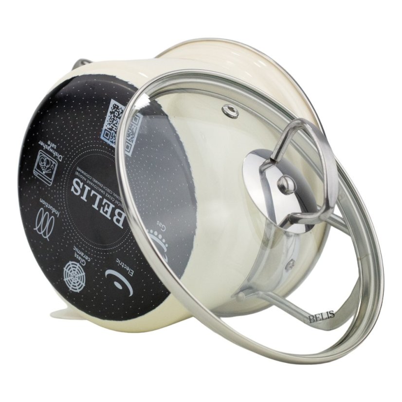 Smaltovaný hrnec se skleněnou poklicí ø 24 cm - 6.1 l - ECO-CERAMIC krémový | BELIS