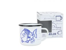 Smaltovaný hrnek ø 8 cm - 0.35 l bílý "rybka" v krabičce - ČESKÝ PLECHÁČEK | BELIS