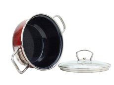 Smaltovaný rendlík se skleněnou poklicí ø 20 cm - 2.3 l - PREMIUM OMBRÉ červený | BELIS - 2 jakost