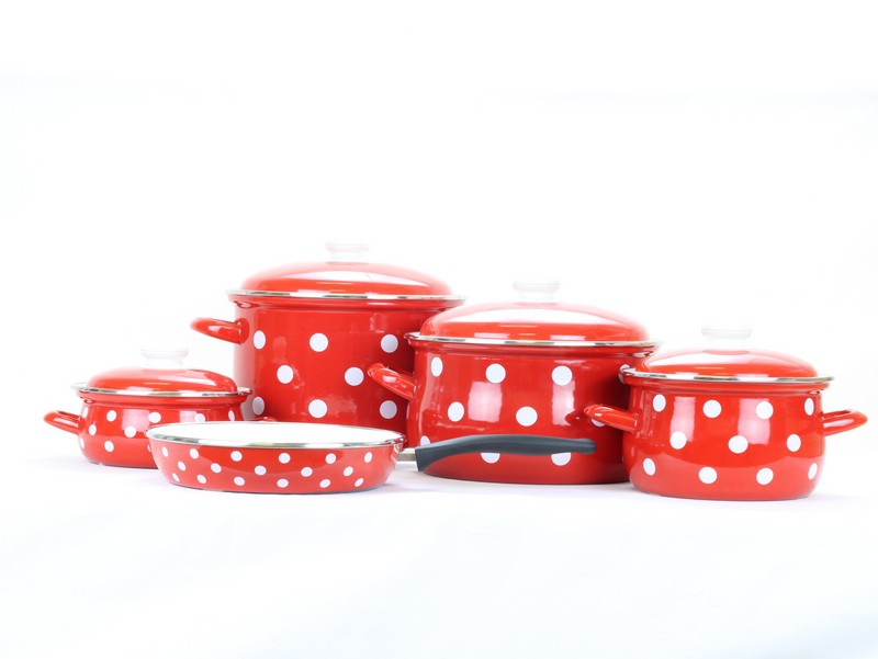 Smaltovaná sada nádobí 9-dílná - PUNTÍK červený | BELIS
