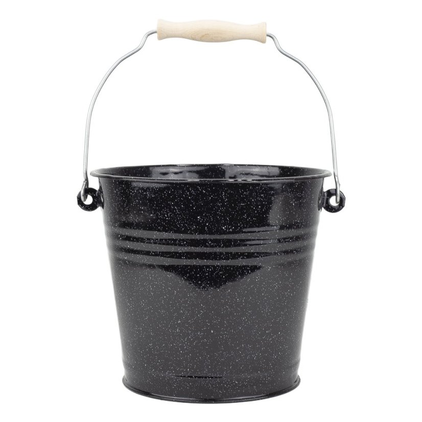 Smaltované vědro s dřevěnou rukojetí černé ø 28 cm 10 l | VEF