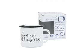 Smaltovaný hrnek ø 8 cm - 0.35 l bílý "černá věž" v krabičce - ČESKÝ PLECHÁČEK | BELIS