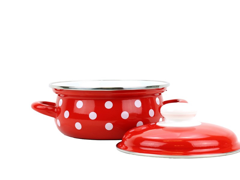 Smaltovaný rendlík s poklicí ø 24 cm - 4.5 l - PUNTÍK červený | BELIS