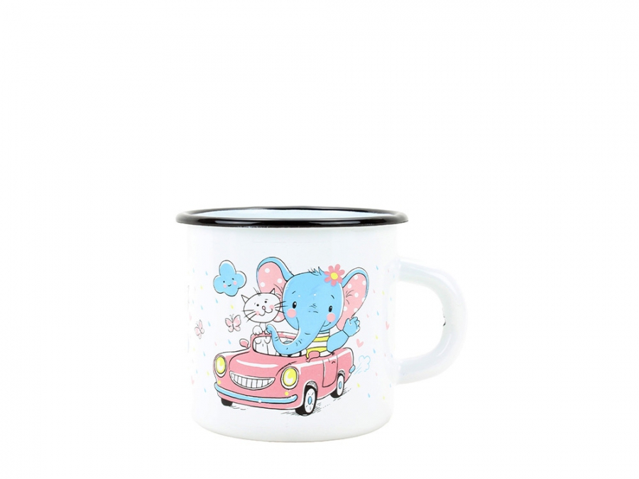 BELIS Smaltovaný hrnek ø 8 cm - 0.35 l bílý "sloník" - ČESKÝ PLECHÁČEK | RADOST enamel - 11108-039DP304