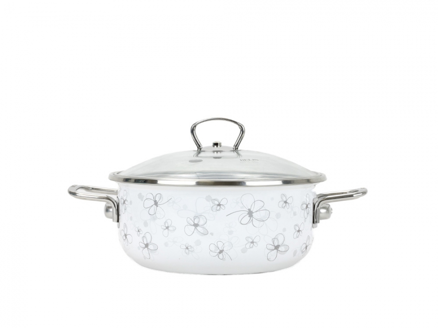 BELIS Smaltovaný rendlík se skleněnou poklicí ø 24 cm - 4 l - PREMIUM bílý - 72924-041DPIN3